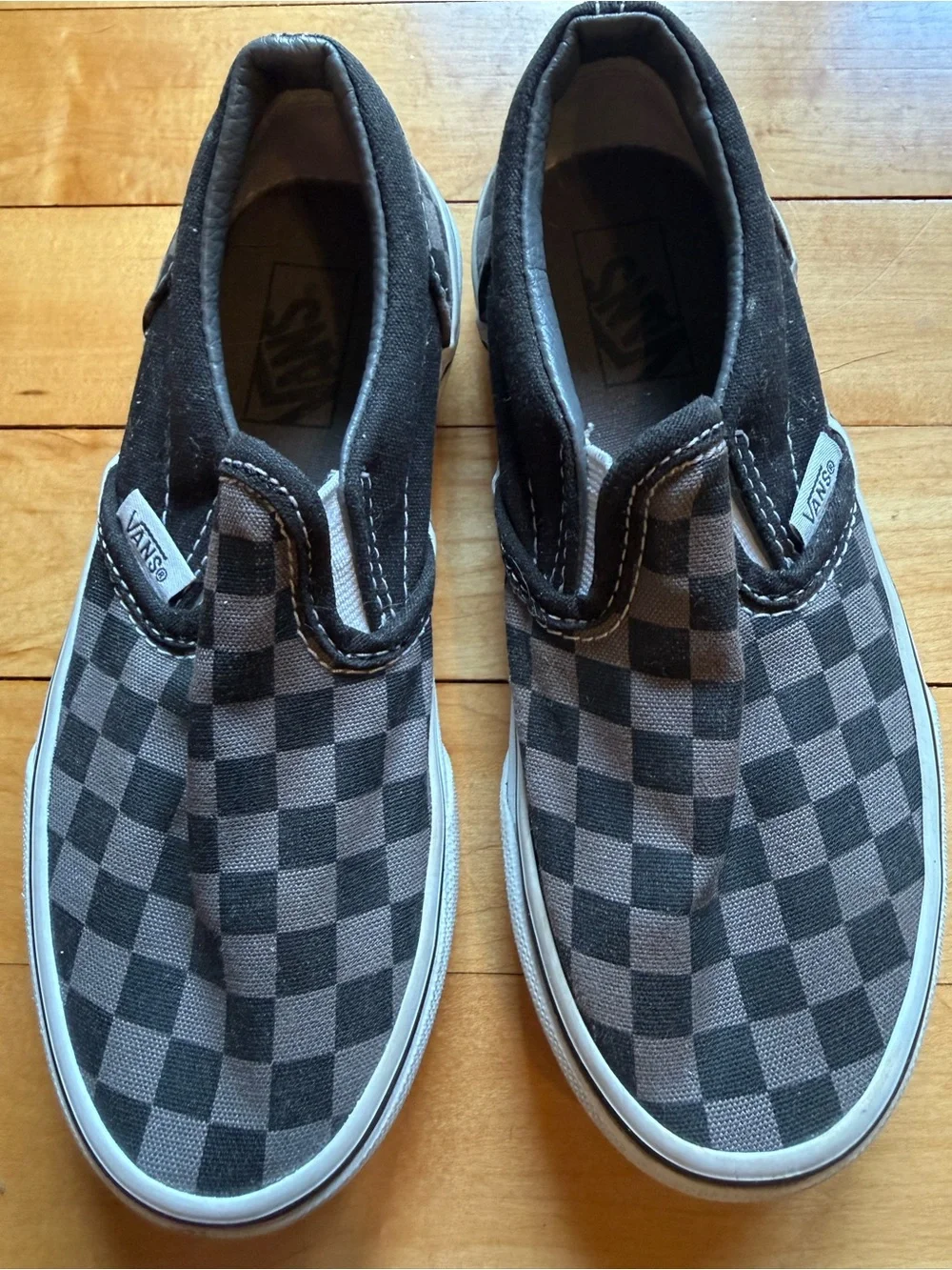 Vans Kids Checkerboard Slip-On Sneakers - Black and Gray